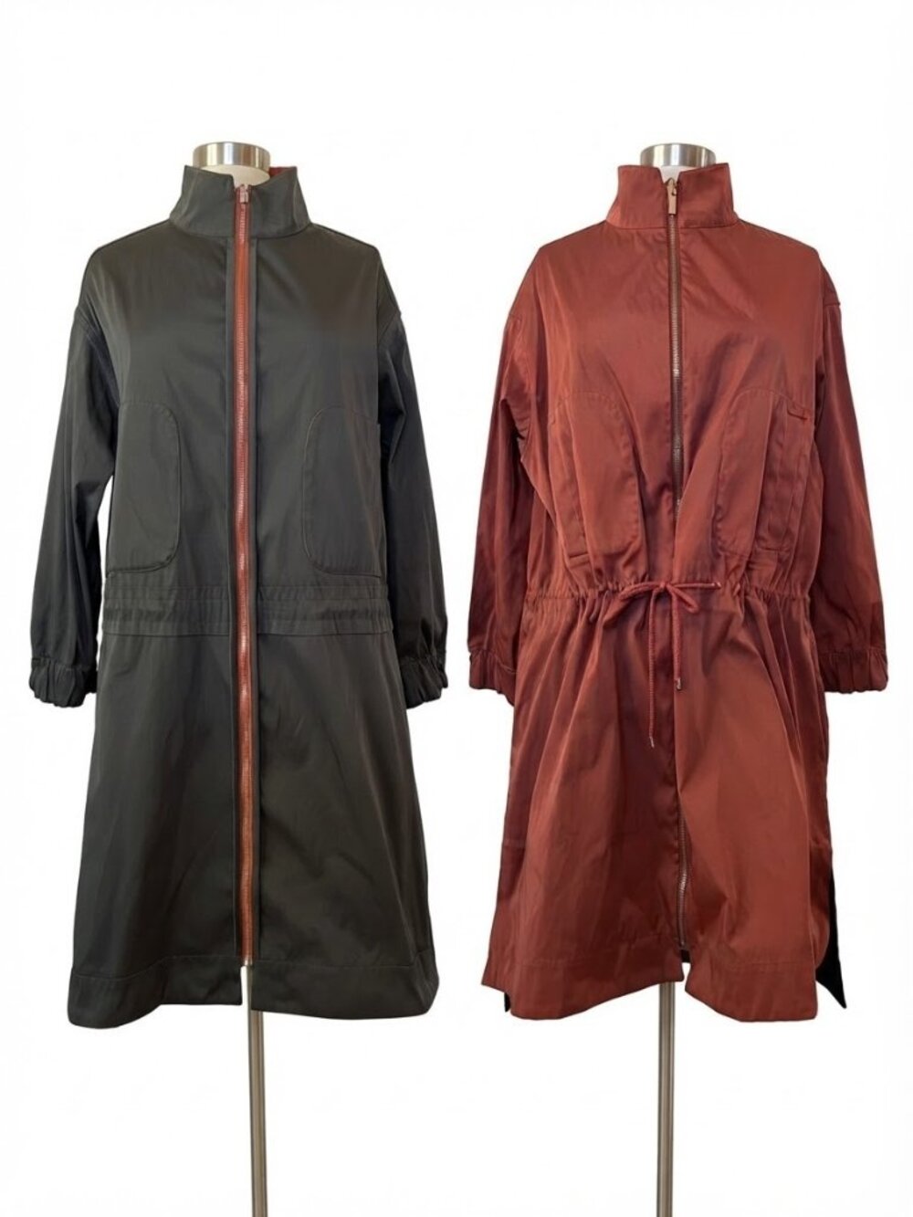 Purificacion Garcia Reversible Parka Coat Womens XL Rust Orange Black Zip Mid
